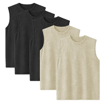 Men’s Vintage Washed Sleeveless Tank Tops(5-Pack)