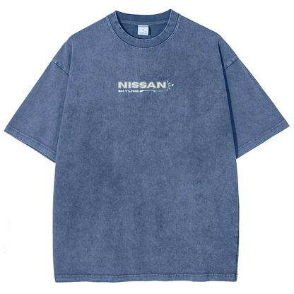 Vintage Sports Car Graphic Washed Denim T-Shirt(14 Pack)