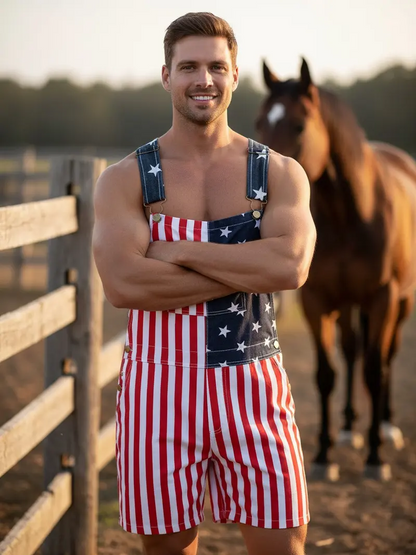 4th of July American Flag Overalls for Men and Women