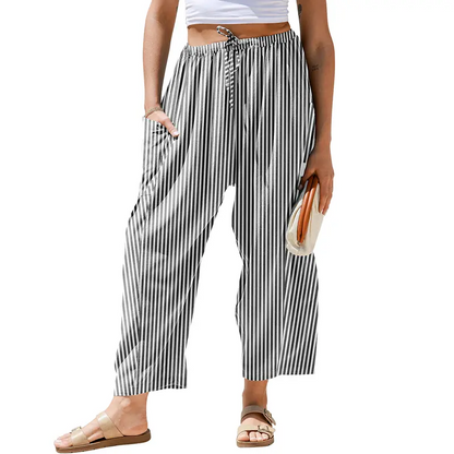 Womens Wide Leg Gingham Striped Plaid Pants with Pockets