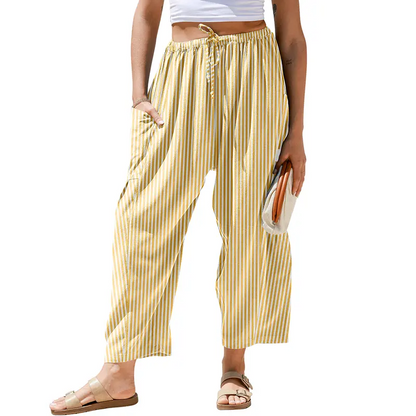 Womens Wide Leg Gingham Striped Plaid Pants with Pockets