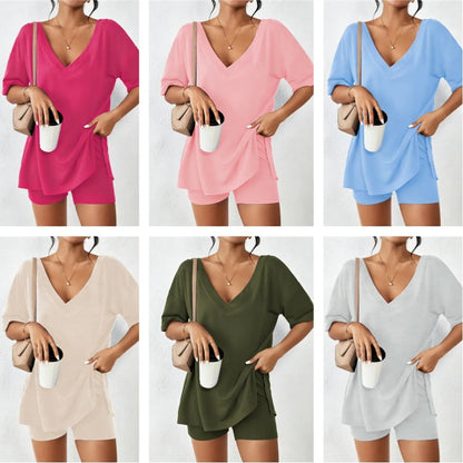 V-neck Two-Piece Comfy Clothes Set For Women(6-Pack)