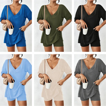 V-neck Two-Piece Comfy Clothes Set For Women(6-Pack)