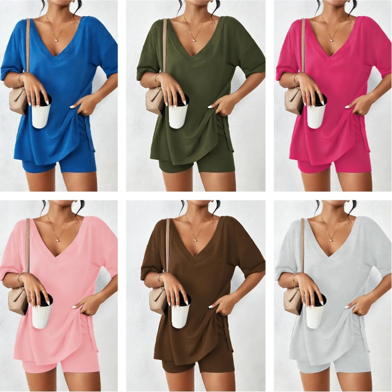 V-neck Two-Piece Comfy Clothes Set For Women(6-Pack)