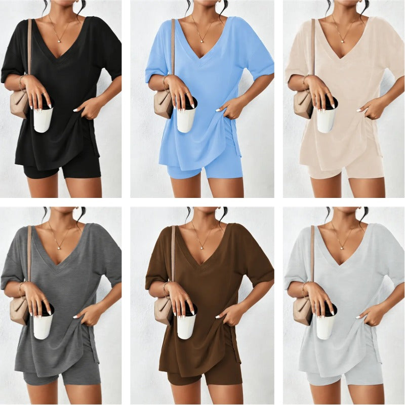 V-neck Two-Piece Comfy Clothes Set For Women(6-Pack)