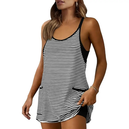 Women's Summer Sleeveless V-Neck Striped Athletic Casual Mini Dress(8-Pack)