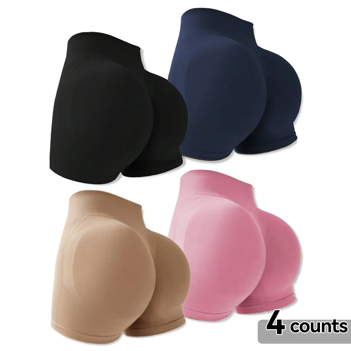 High Waist Tummy Control Side-Ribbed Butt-Lifting Seamless Knitted Shorts(4-Pieces)