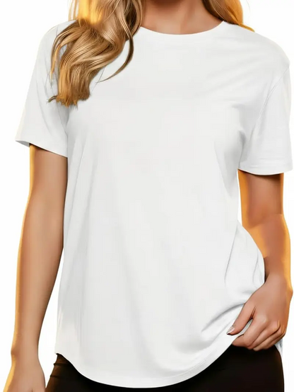 Limited Time Deal Women's Loose Fit Solid Color Round Neck Short Sleeve T-Shirts(7-Pack)