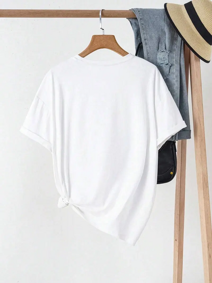 Limited Time Deal Women's Loose Fit Solid Color Round Neck Short Sleeve T-Shirts(7-Pack)