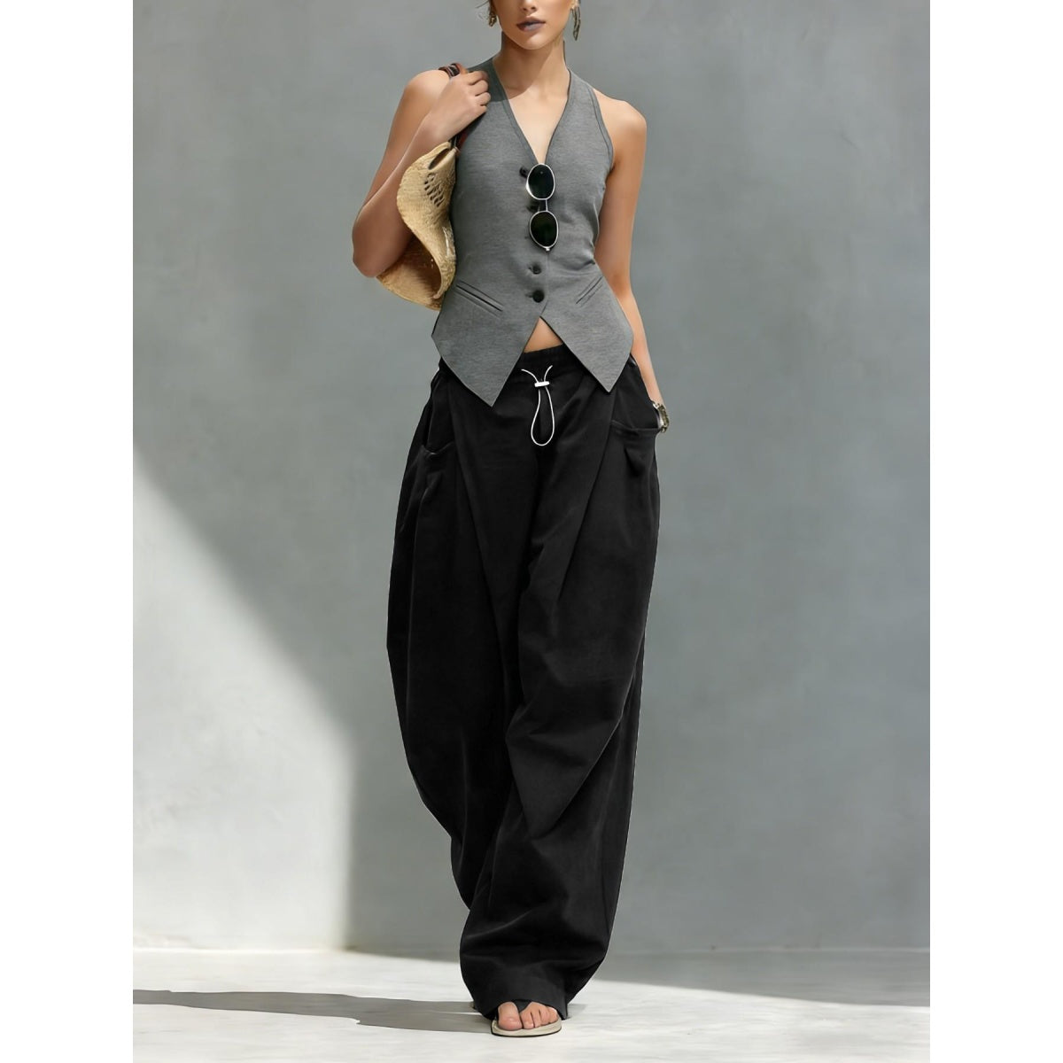 Hiphop Cool Girl Style Pleated Cuffed Lantern Pants