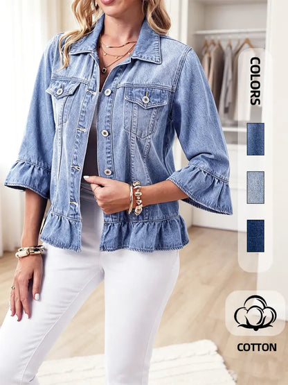⚡FINAL SALE⚡Women's Vintage Ruffle Washed Denim Jacket