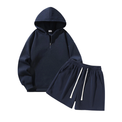 Men's Half-Zip Hoodie with Shorts Two-Piece Set