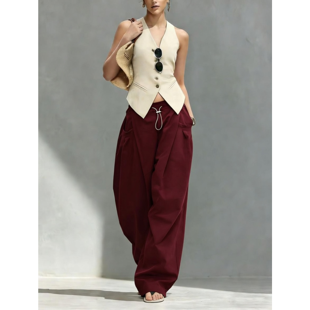 Hiphop Cool Girl Style Pleated Cuffed Lantern Pants