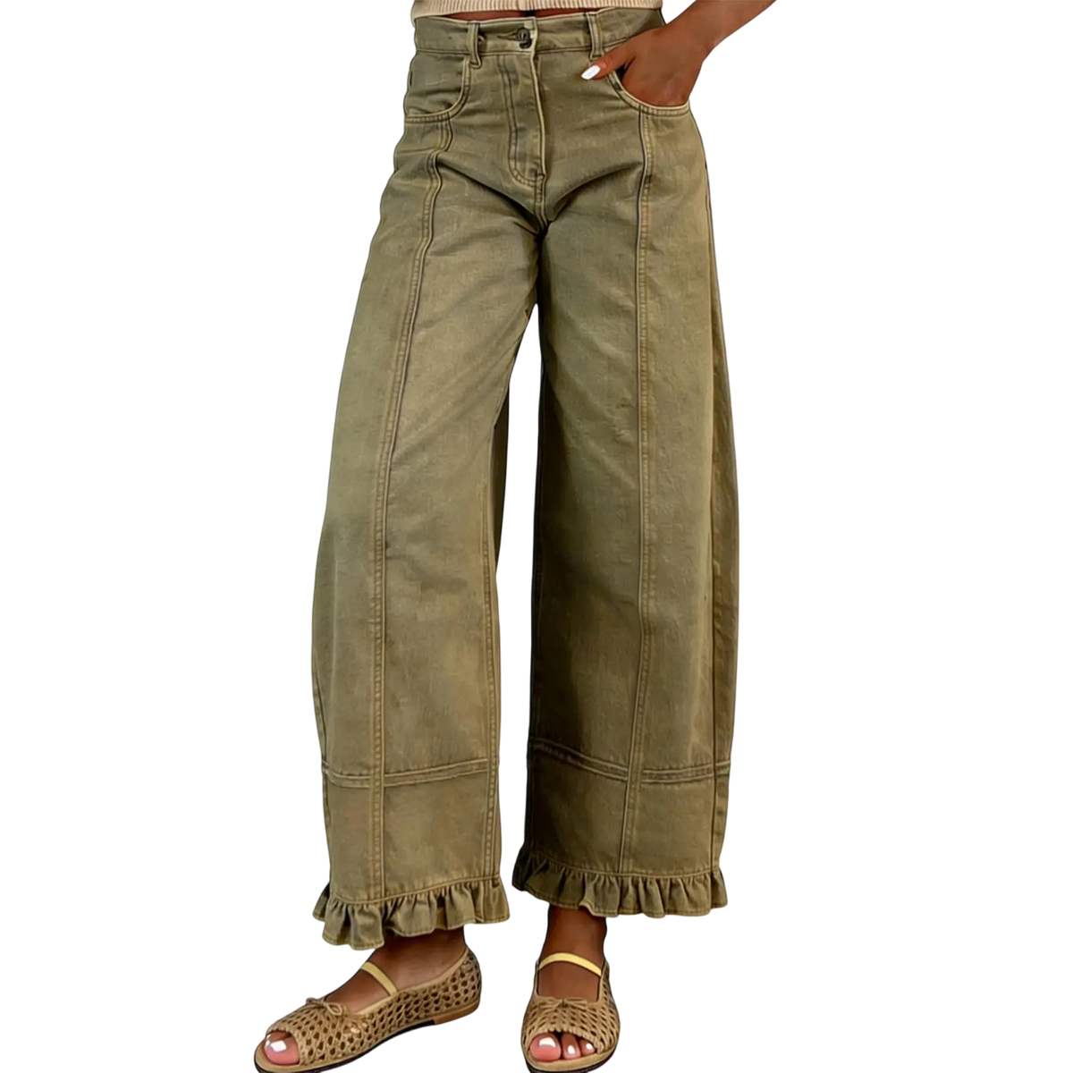 🔥Women'S Barrel Jeans - 2026 Y2K Casual Cute Soft Lightweight Ruffle Patchwork Baggy Boyfriend Denim Pants