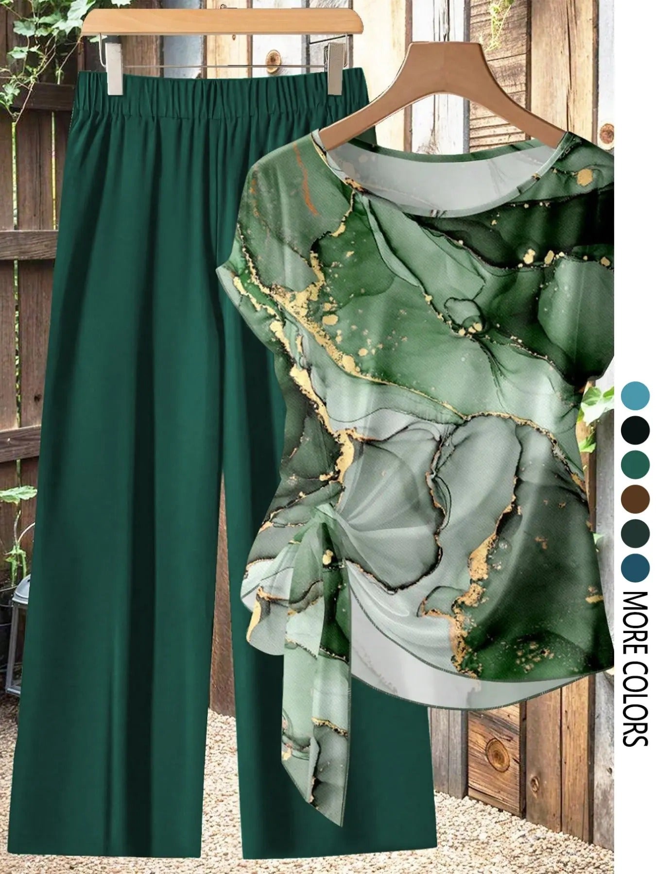 Women's Casual Printed Necktie Shirt and Loose Straight Pants Two-Piece Set
