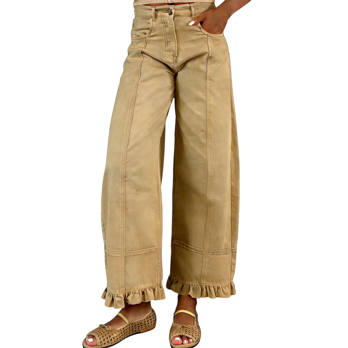🔥Women'S Barrel Jeans - 2026 Y2K Casual Cute Soft Lightweight Ruffle Patchwork Baggy Boyfriend Denim Pants