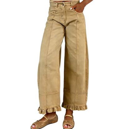 🔥Women'S Barrel Jeans - 2026 Y2K Casual Cute Soft Lightweight Ruffle Patchwork Baggy Boyfriend Denim Pants