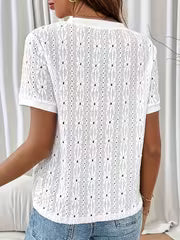 2026 Spring/Summer New Commuter Textured Jacquard Hollow Short-Sleeve Round-Neck T-Shirt, Casual And Minimalist Women'S Top