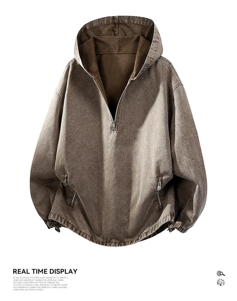 Washed Half-Zip Hooded Pullover