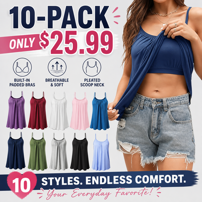 Women's Cool Flowy Bra Cami | with Built-in Cups | Relaxed Fit | Adjustable Spaghetti Strap