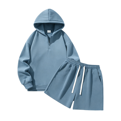 Men's Half-Zip Hoodie with Shorts Two-Piece Set