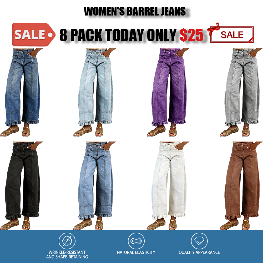 🔥Women'S Barrel Jeans - 2026 Y2K Casual Cute Soft Lightweight Ruffle Patchwork Baggy Boyfriend Denim Pants