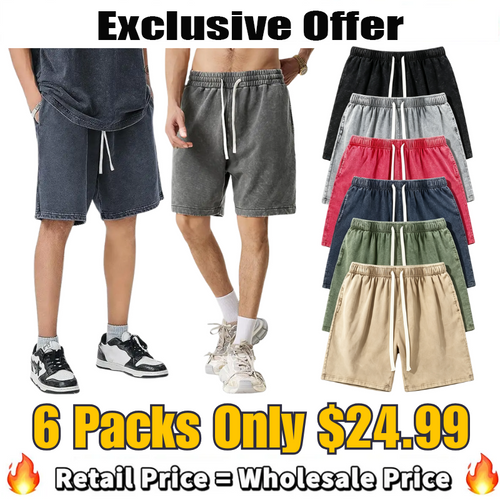 Unisex Cotton Athletic Vintage Acid Wash Elastic Waist Sweat Shorts