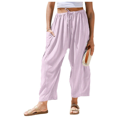 Womens Wide Leg Gingham Striped Plaid Pants
