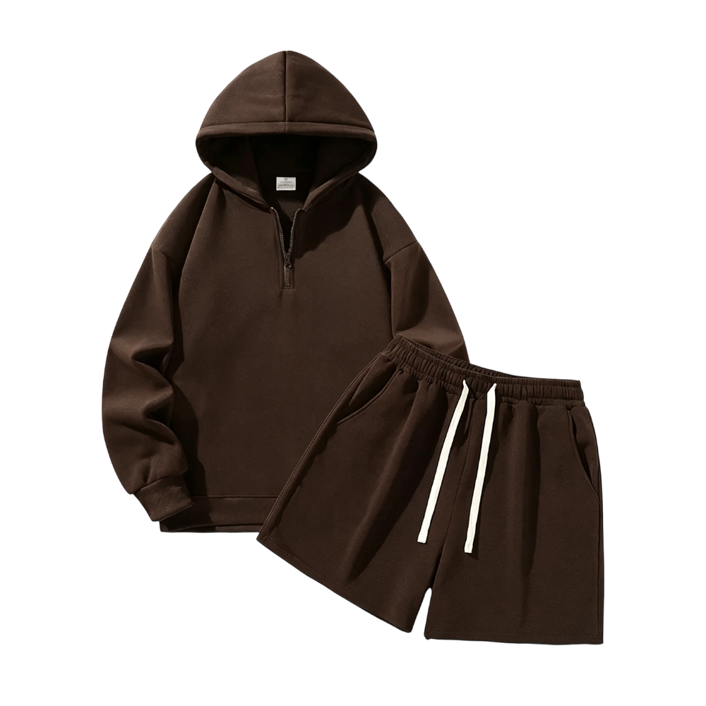 Men's Half-Zip Hoodie with Shorts Two-Piece Set