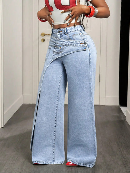 🔥MID YEAR SALE🔥Women's Loose-Fitting Trendy Asymmetrical Design Casual Denim Long Pants