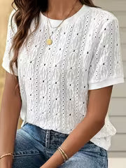 2026 Spring/Summer New Commuter Textured Jacquard Hollow Short-Sleeve Round-Neck T-Shirt, Casual And Minimalist Women'S Top