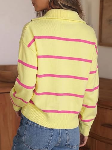 🔥Last Day💥Women's Color-Blocked Striped Quarter-Zip Sweater