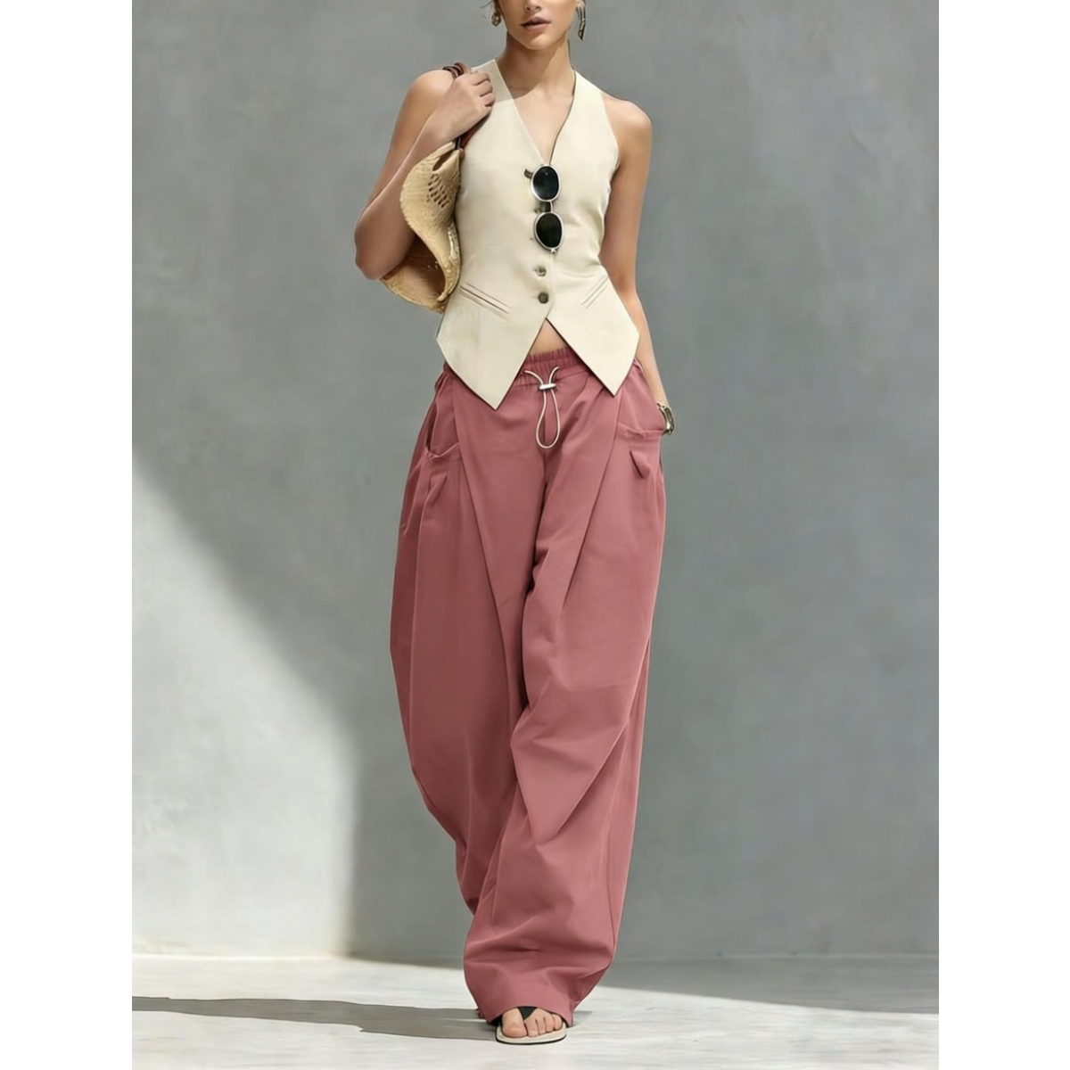 Hiphop Cool Girl Style Pleated Cuffed Lantern Pants