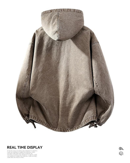 Washed Half-Zip Hooded Pullover