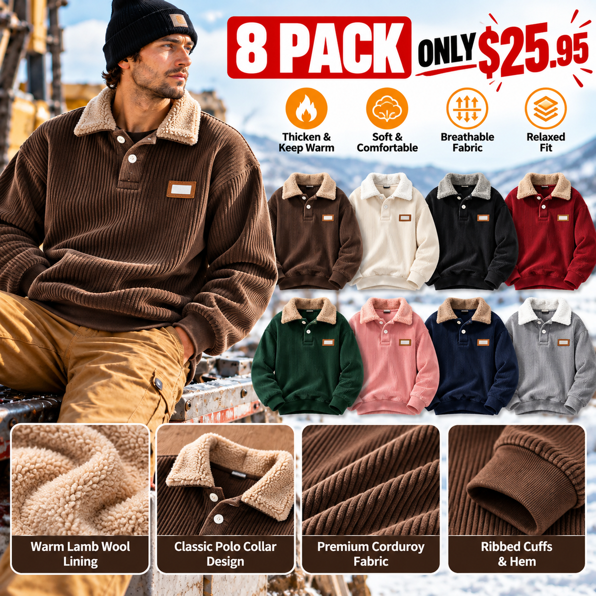 Corduroy Polo collar sweater couple