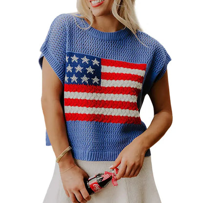 Women's American Flag Knit Top – Patriotic 4th of July Summer Sweater Vest
