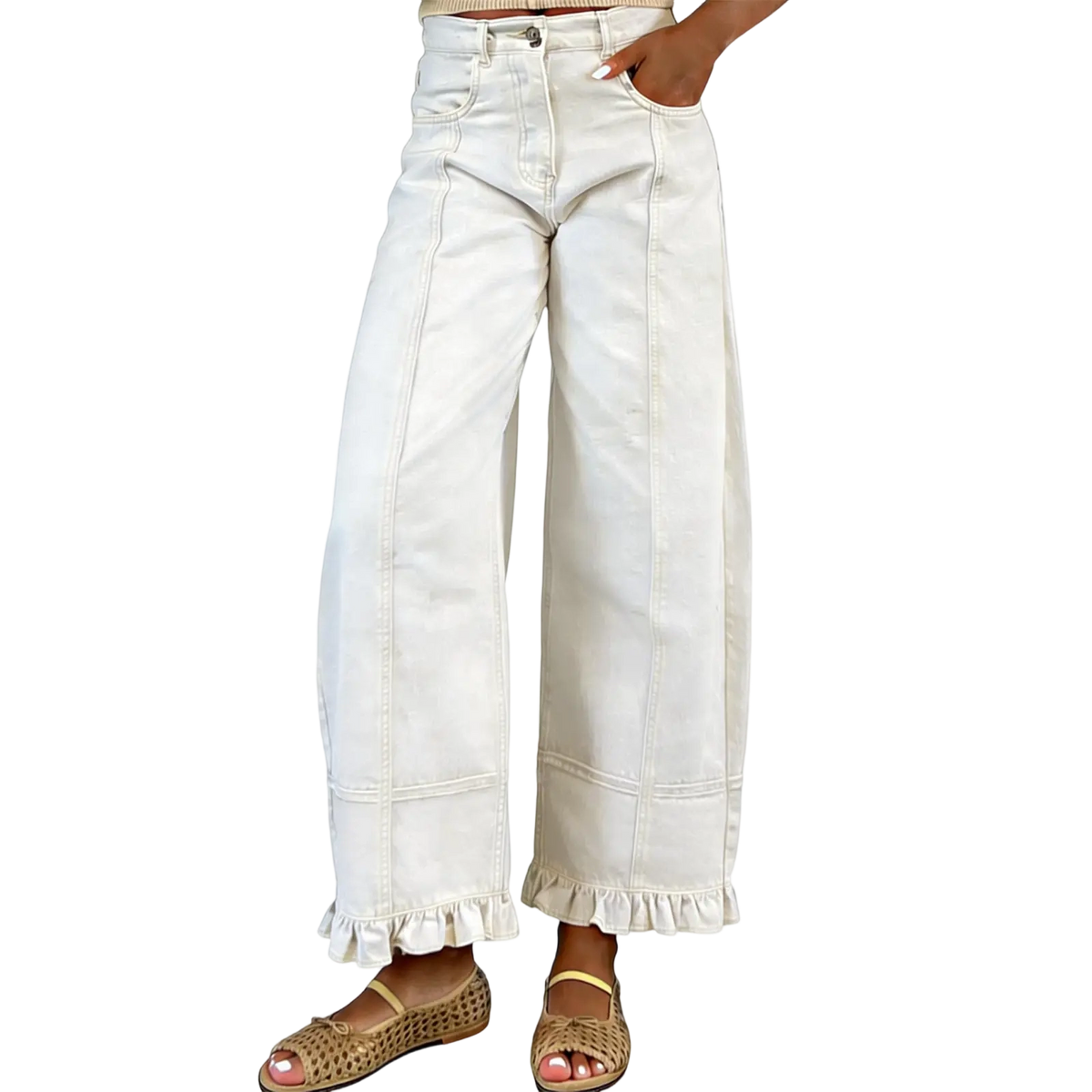 🔥Women'S Barrel Jeans - 2026 Y2K Casual Cute Soft Lightweight Ruffle Patchwork Baggy Boyfriend Denim Pants