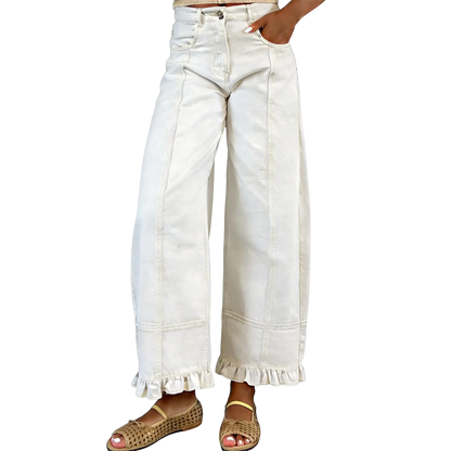 🔥Women'S Barrel Jeans - 2026 Y2K Casual Cute Soft Lightweight Ruffle Patchwork Baggy Boyfriend Denim Pants