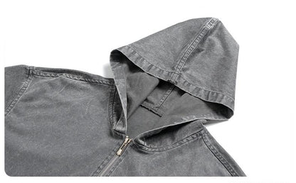 Washed Half-Zip Hooded Pullover