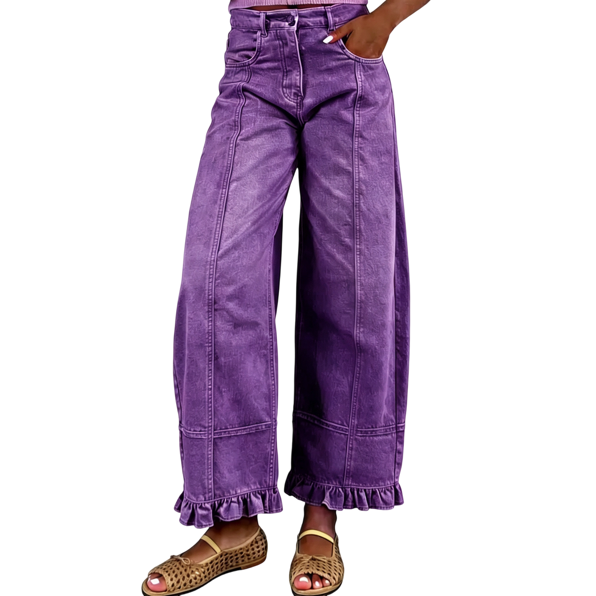 🔥Women'S Barrel Jeans - 2026 Y2K Casual Cute Soft Lightweight Ruffle Patchwork Baggy Boyfriend Denim Pants