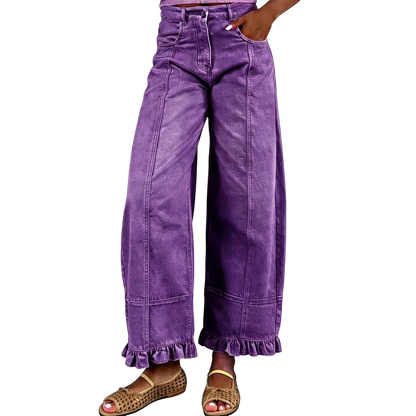 🔥Women'S Barrel Jeans - 2026 Y2K Casual Cute Soft Lightweight Ruffle Patchwork Baggy Boyfriend Denim Pants