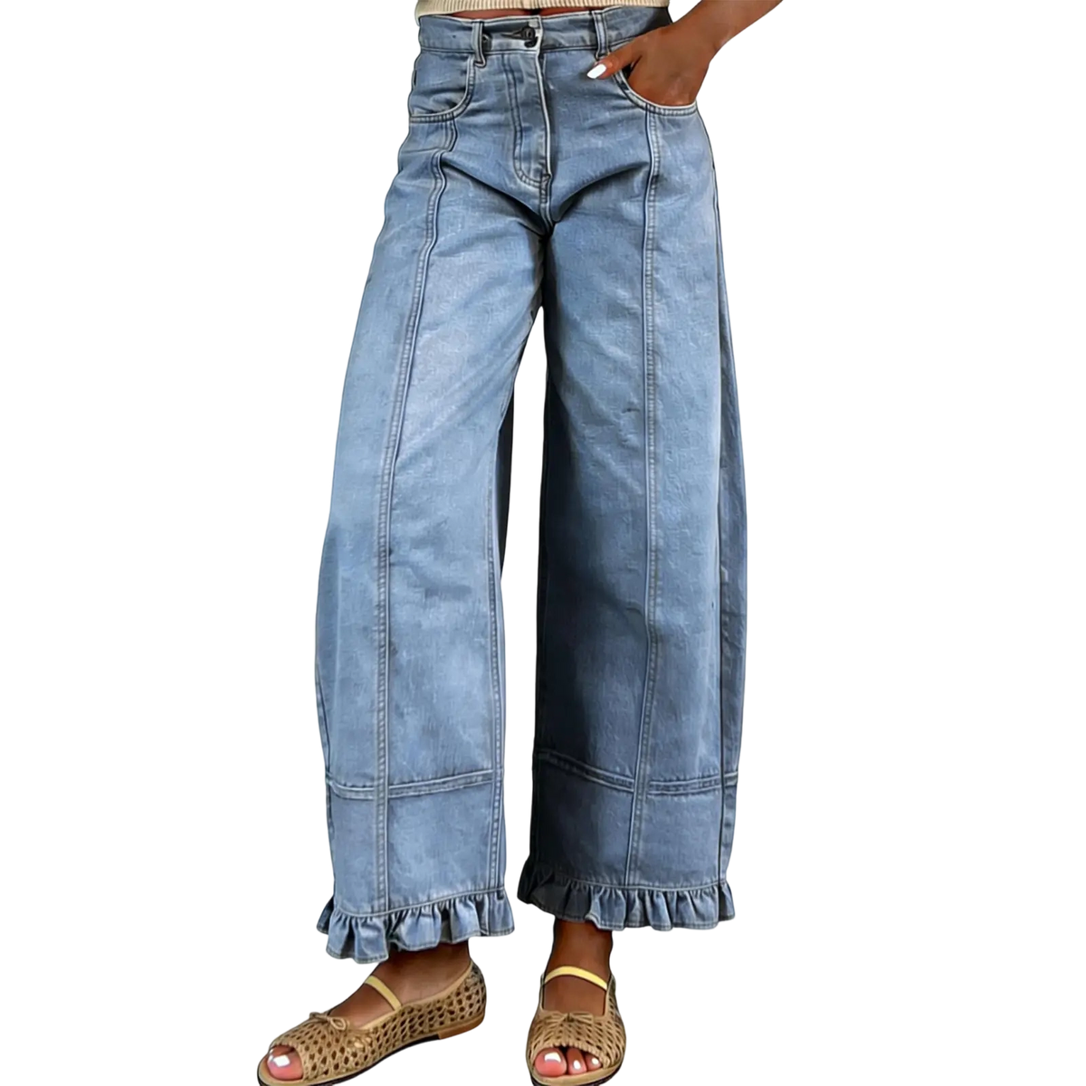 🔥Women'S Barrel Jeans - 2026 Y2K Casual Cute Soft Lightweight Ruffle Patchwork Baggy Boyfriend Denim Pants