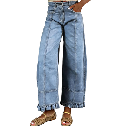 🔥Women'S Barrel Jeans - 2026 Y2K Casual Cute Soft Lightweight Ruffle Patchwork Baggy Boyfriend Denim Pants
