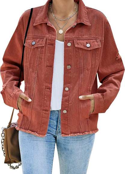 🔥Last day promotion⏰—Womens Washed Crop Denim Jacket With Pockets