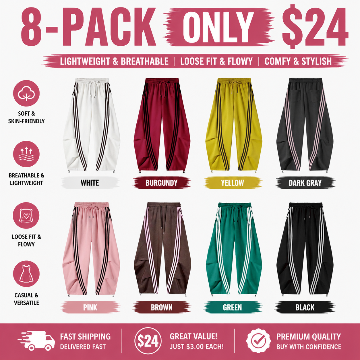 Flooo Loose Wide Leg Striped Track Pants