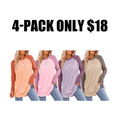 Women's Long Sleeve Tunic Top – Round Neck, Curved Hem & Thumb Holes