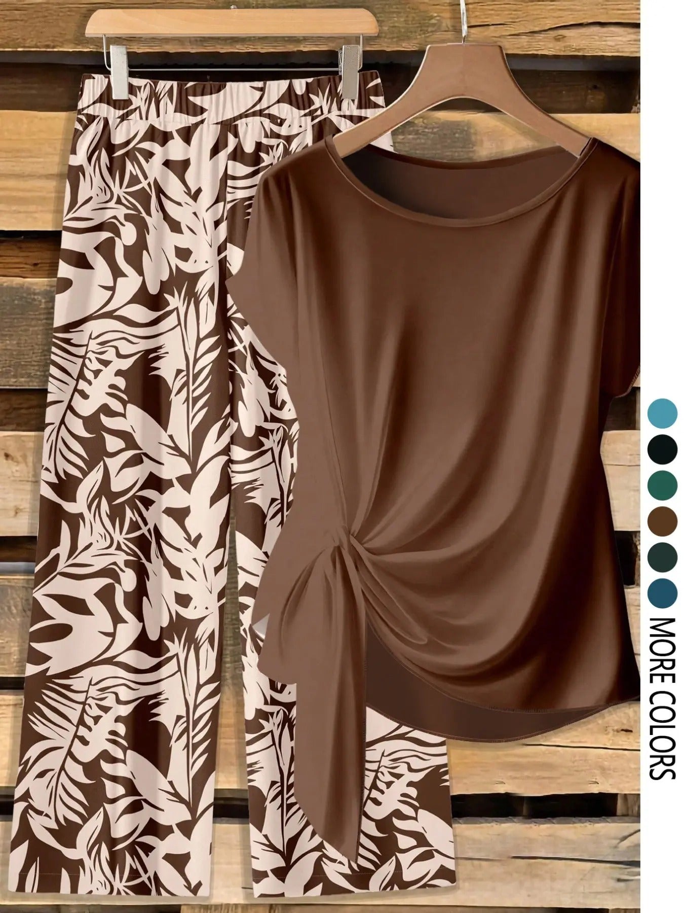 Women's Casual Printed Necktie Shirt and Loose Straight Pants Two-Piece Set