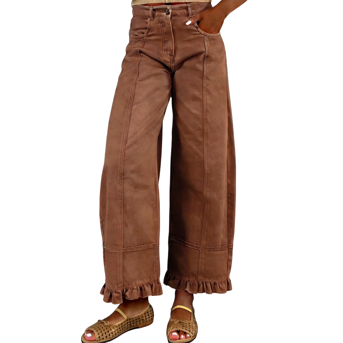 🔥Women'S Barrel Jeans - 2026 Y2K Casual Cute Soft Lightweight Ruffle Patchwork Baggy Boyfriend Denim Pants