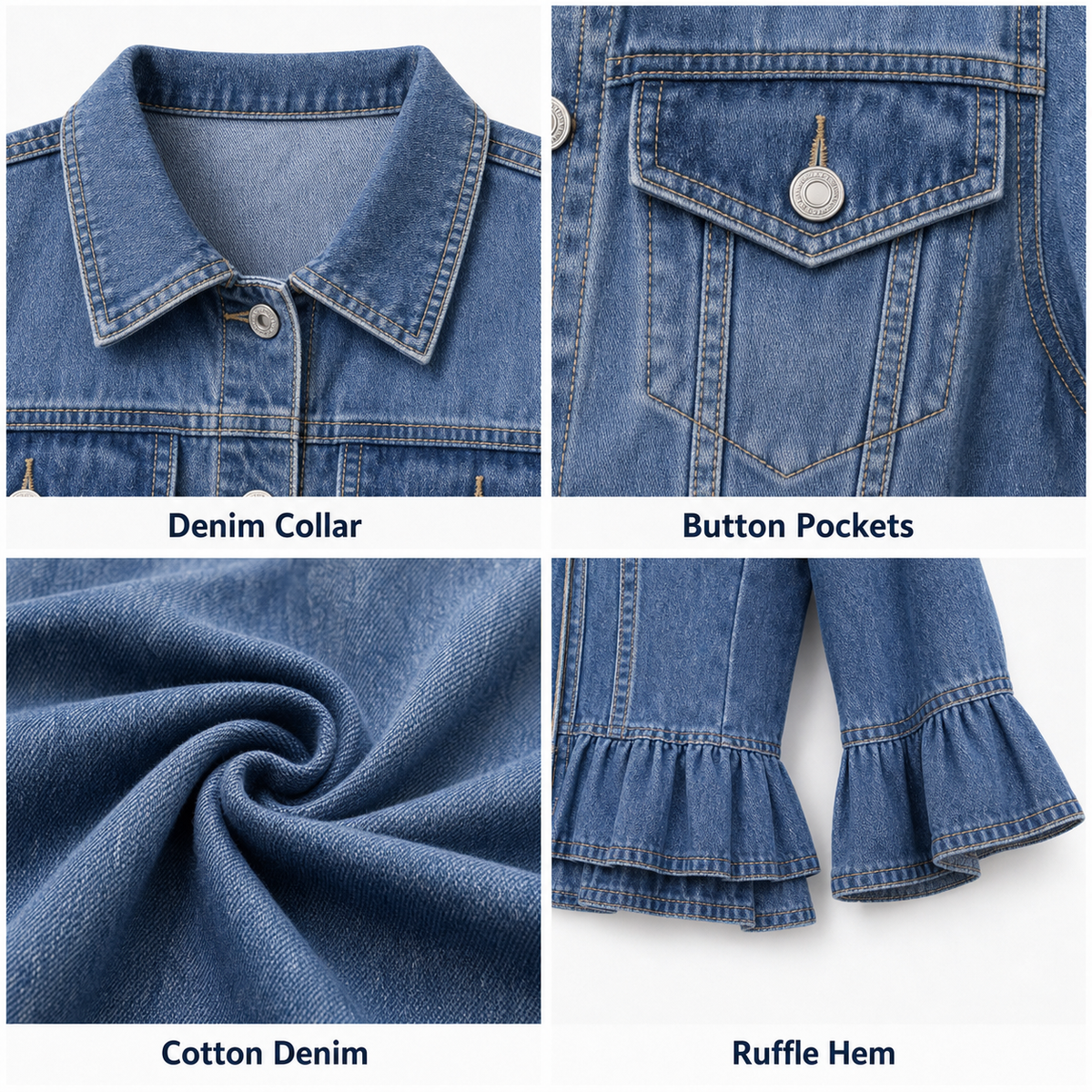 ⚡FINAL SALE⚡Women's Vintage Ruffle Washed Denim Jacket