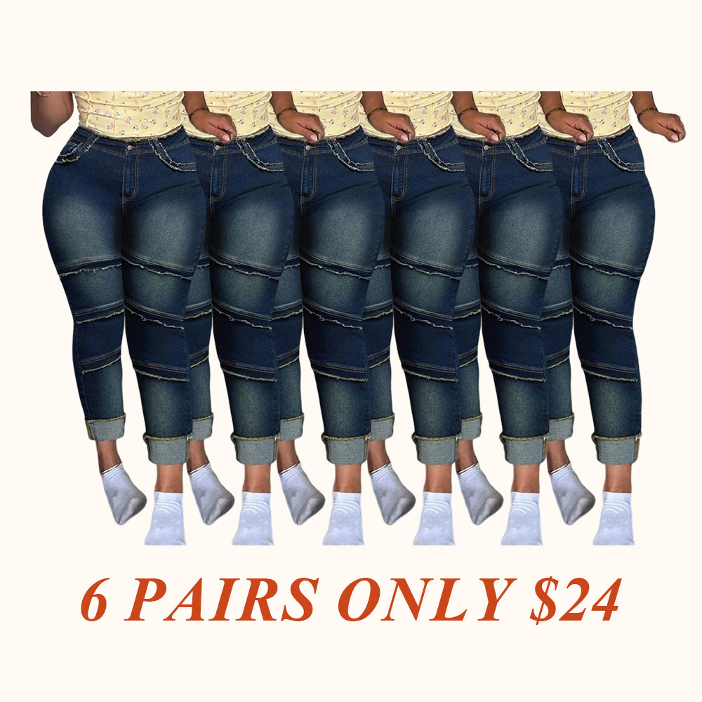🔥 6 Packs Clearance Sale  🔥Raw Hem Pocket High Waisted Denim Jeans